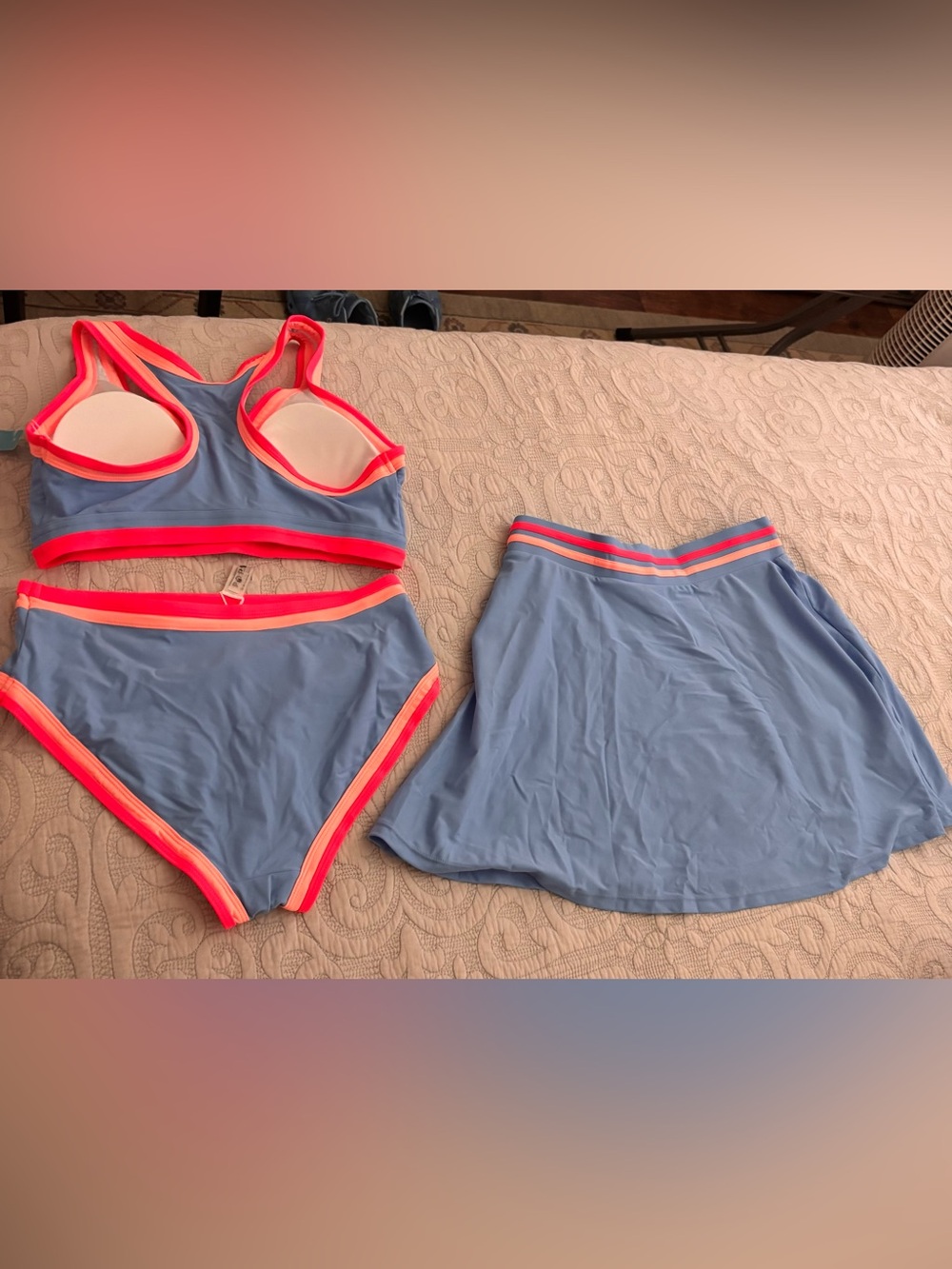 NWT PopVil 3 piece swim suit in blue, pink and orange size Medium. - Picture 5 of 7